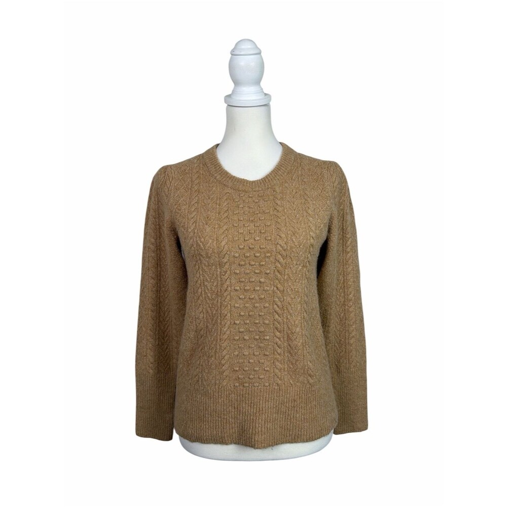 J.Crew Camel Cable Knit Alpaca Merino Wool Blend Sweater Small Preppy Classic